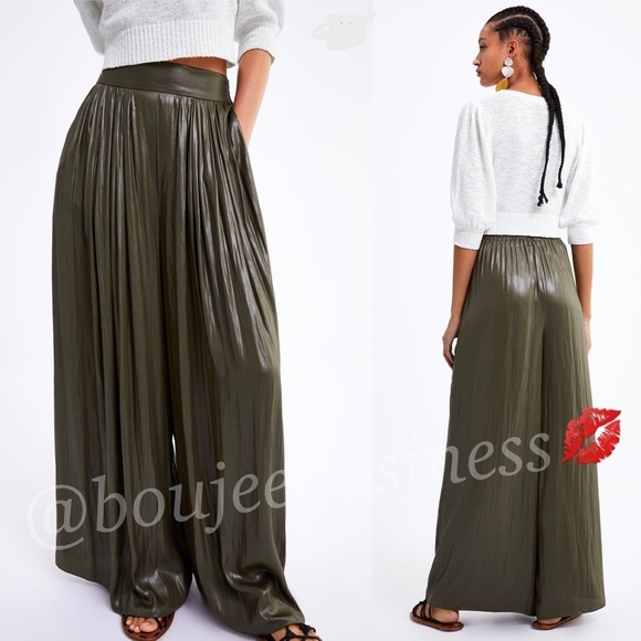 ZARA Shiny Wide Leg Pants - Picture 6 of 8